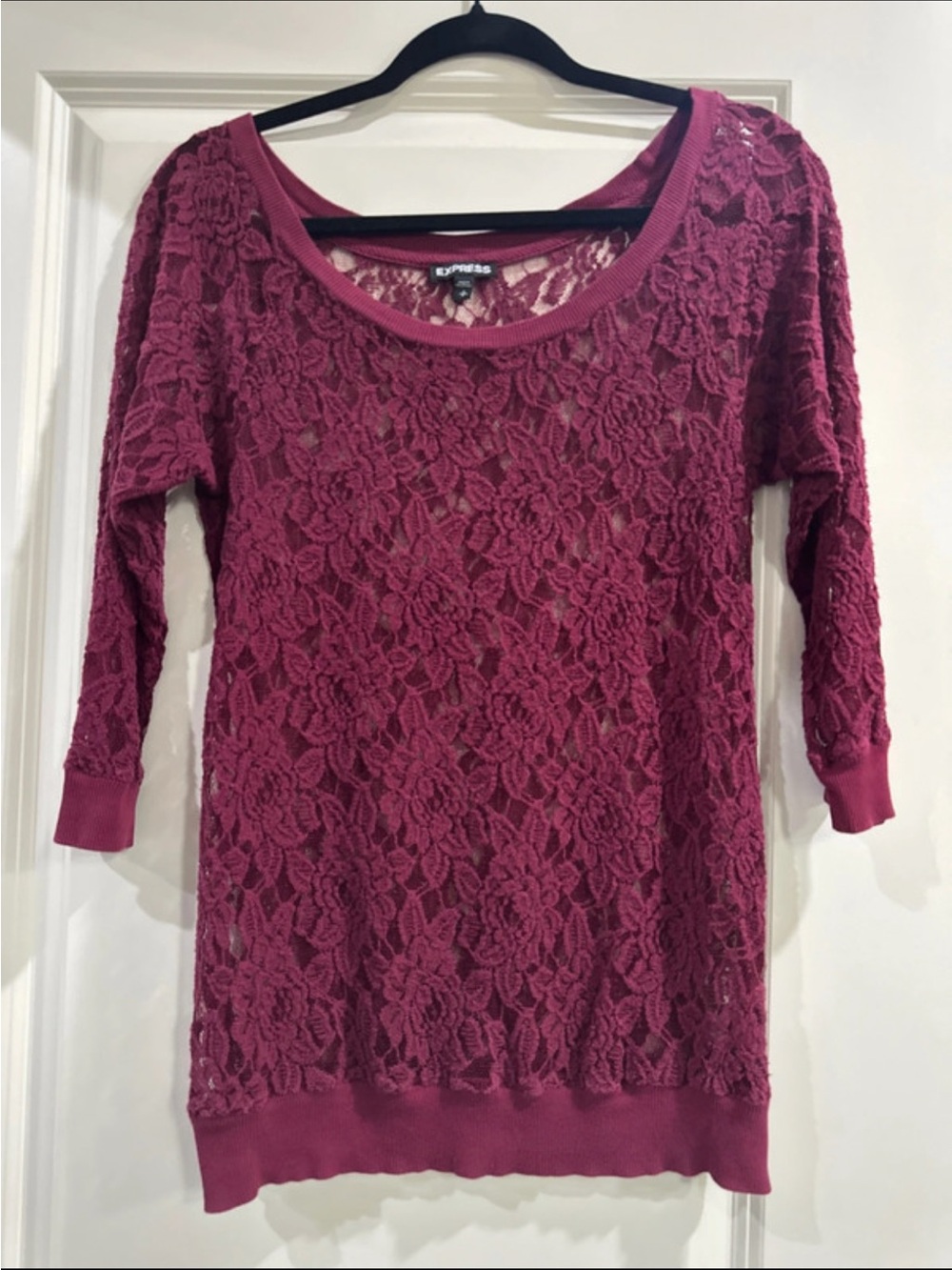 Express Floral Lace Pullover Tunic - Wine Burgundy